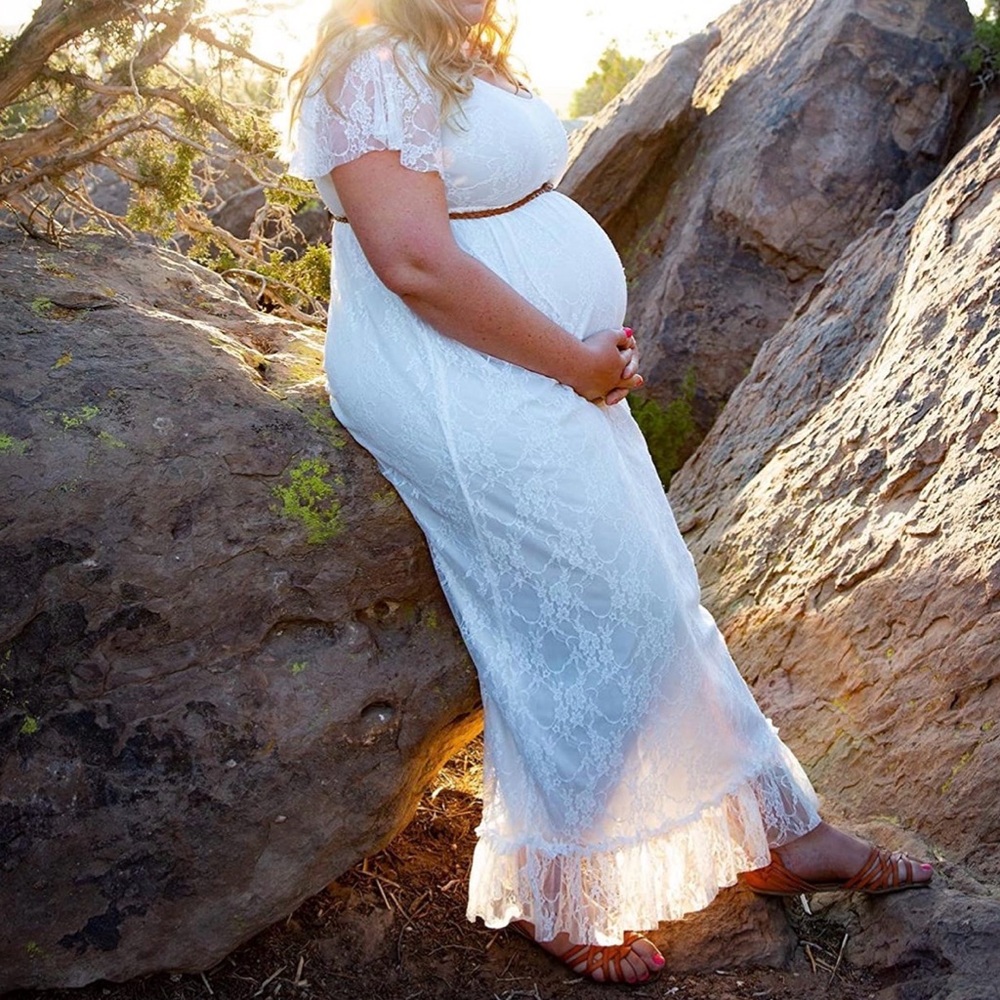 Pink Lace Maternity Maxi Dress
